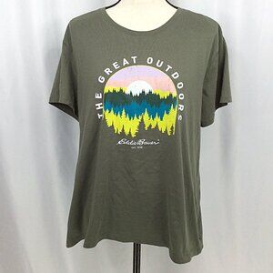Eddie Bauer Graphic Print T-Shirt Womens Size 2XL Green Short Sleeve Outdoor